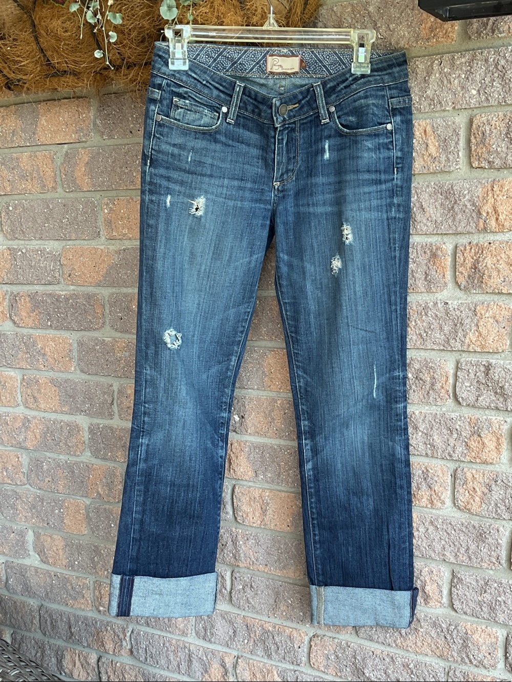 PAIGE “Jimmy Jimmy” Dark Indigo Distressed Boyfriend Jeans